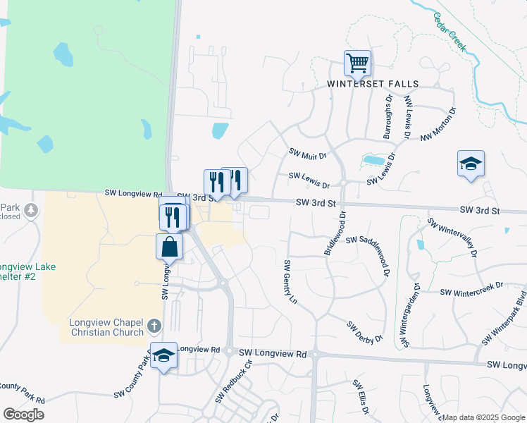 map of restaurants, bars, coffee shops, grocery stores, and more near 228 Ansel Adams in Lee's Summit
