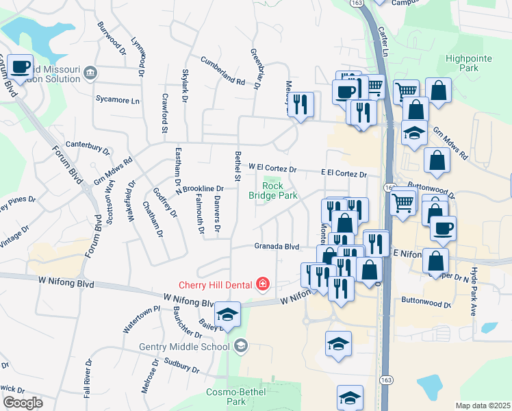 map of restaurants, bars, coffee shops, grocery stores, and more near 299 Miramar Lane in Columbia