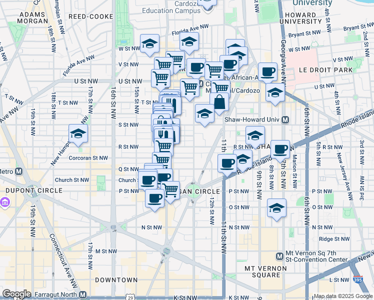 map of restaurants, bars, coffee shops, grocery stores, and more near 101 Independence Avenue Southeast in Washington