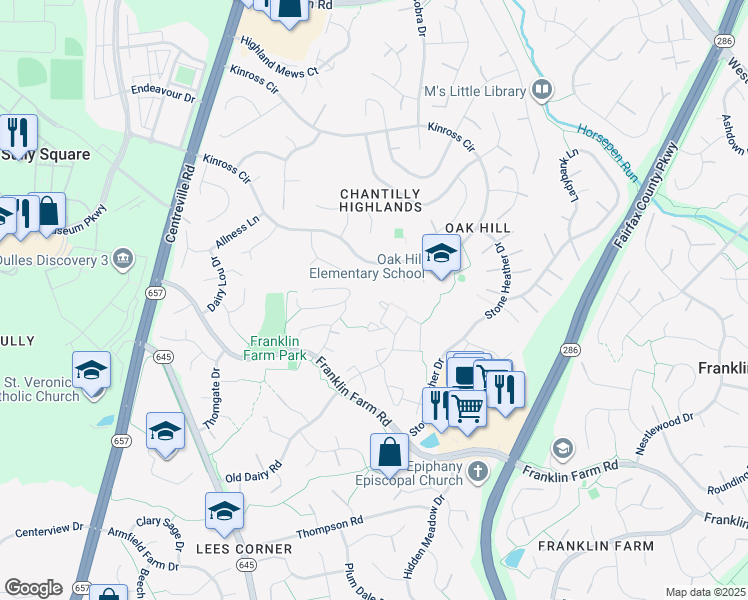 map of restaurants, bars, coffee shops, grocery stores, and more near 13485 Old Dairy Court in Herndon