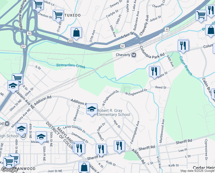 map of restaurants, bars, coffee shops, grocery stores, and more near 101 Independence Avenue Southeast in Washington