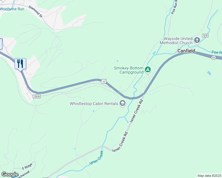 map of restaurants, bars, coffee shops, grocery stores, and more near Allegheny Highway in Elkins