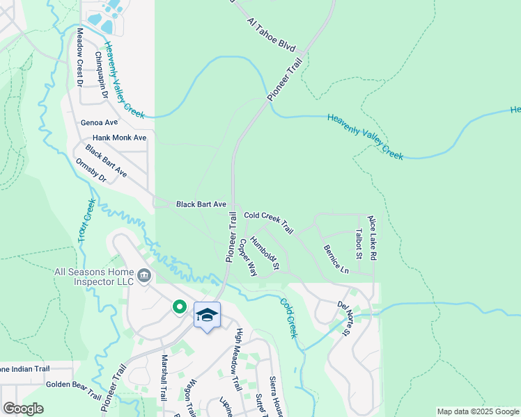 map of restaurants, bars, coffee shops, grocery stores, and more near 2616 Cold Creek Trail in South Lake Tahoe