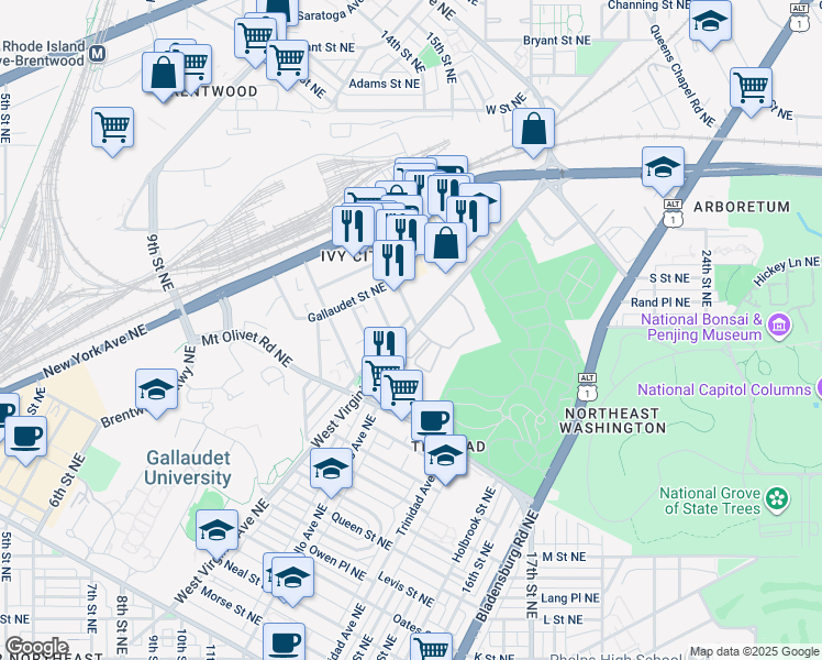 map of restaurants, bars, coffee shops, grocery stores, and more near 101 Independence Avenue Southeast in Washington