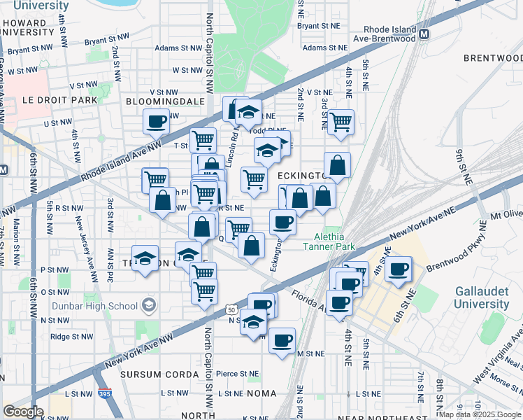 map of restaurants, bars, coffee shops, grocery stores, and more near 101 Independence Avenue Southeast in Washington