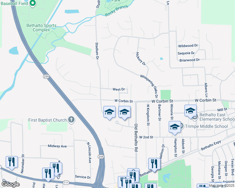 map of restaurants, bars, coffee shops, grocery stores, and more near 1410 West Drive in Bethalto