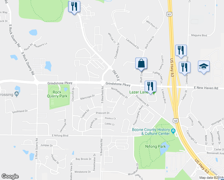 map of restaurants, bars, coffee shops, grocery stores, and more near 2417 Northampton Drive in Columbia