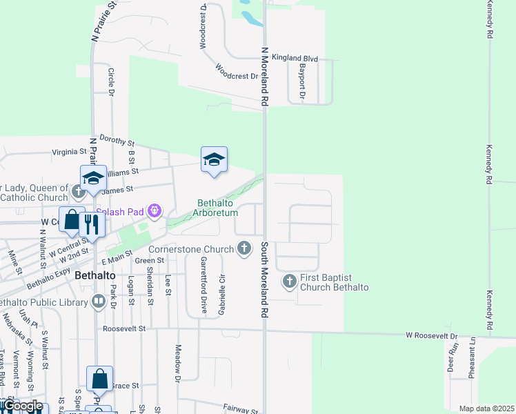 map of restaurants, bars, coffee shops, grocery stores, and more near 601 South Moreland Road in Bethalto