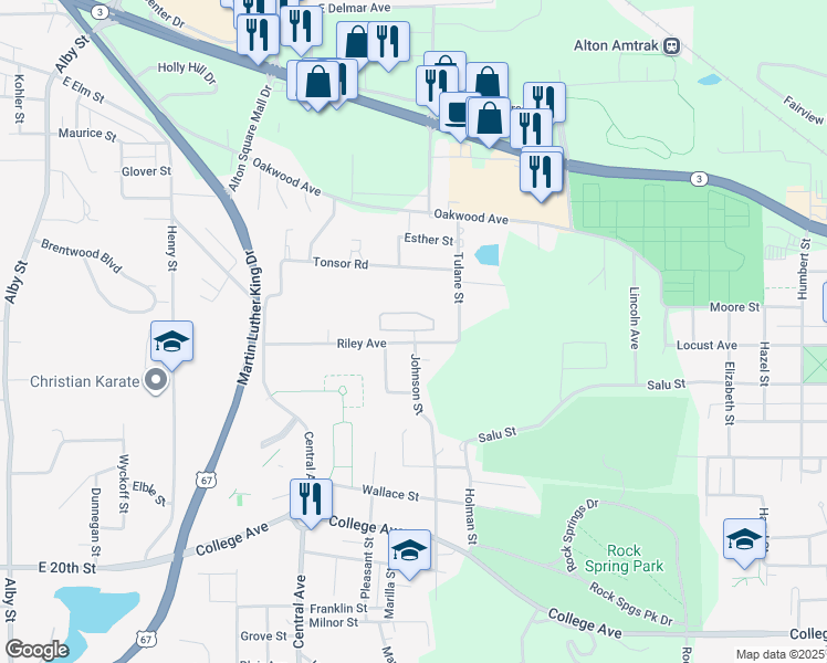 map of restaurants, bars, coffee shops, grocery stores, and more near 1 Alton Pointe Circle Drive in Alton