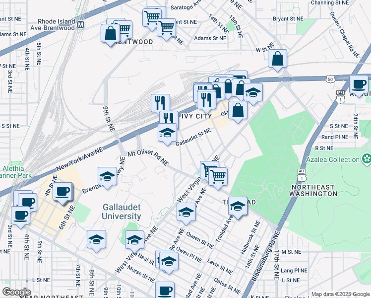 map of restaurants, bars, coffee shops, grocery stores, and more near 101 Independence Avenue Southeast in Washington