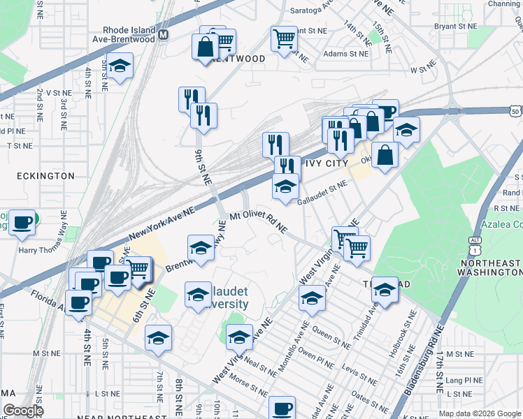 map of restaurants, bars, coffee shops, grocery stores, and more near 101 Independence Avenue Southeast in Washington