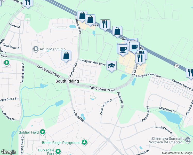 map of restaurants, bars, coffee shops, grocery stores, and more near 25468 Hopton House Terrace in Chantilly
