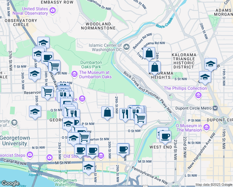 map of restaurants, bars, coffee shops, grocery stores, and more near in Washington