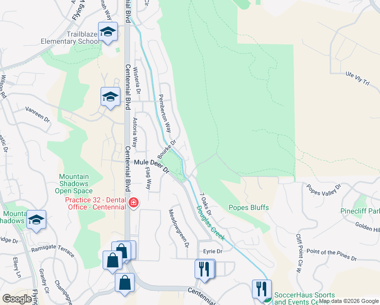 map of restaurants, bars, coffee shops, grocery stores, and more near 1644 Maitland Court in Colorado Springs