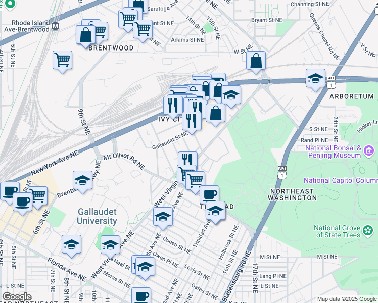 map of restaurants, bars, coffee shops, grocery stores, and more near 101 Independence Avenue Southeast in Washington