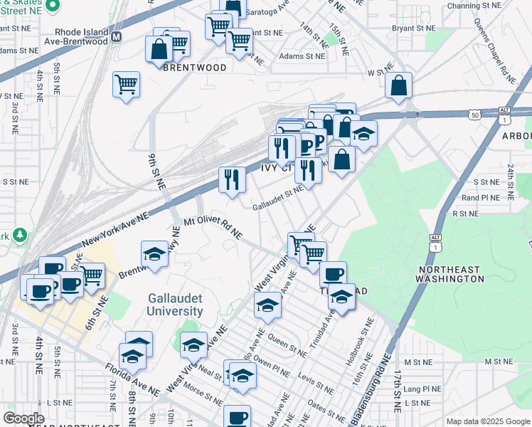 map of restaurants, bars, coffee shops, grocery stores, and more near 101 Independence Avenue Southeast in Washington