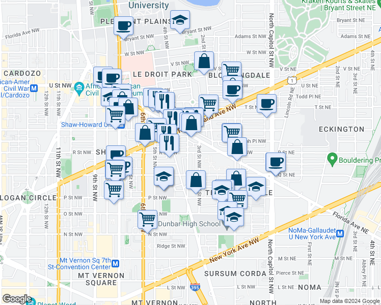map of restaurants, bars, coffee shops, grocery stores, and more near 101 Independence Avenue Southeast in Washington