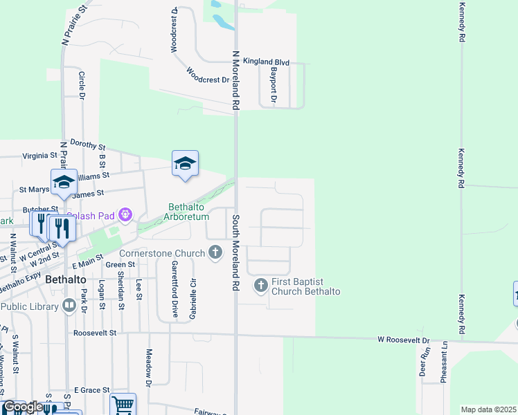 map of restaurants, bars, coffee shops, grocery stores, and more near 212 Eisenhower Drive in Bethalto