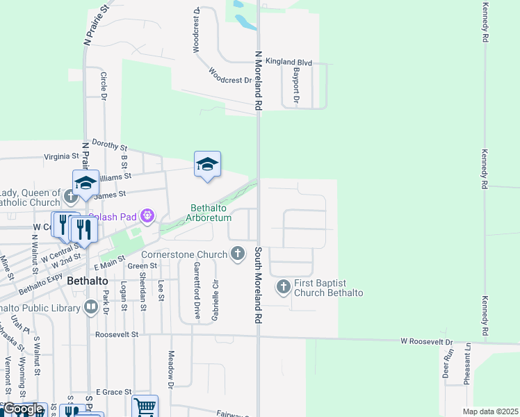 map of restaurants, bars, coffee shops, grocery stores, and more near 601 South Moreland Road in Bethalto