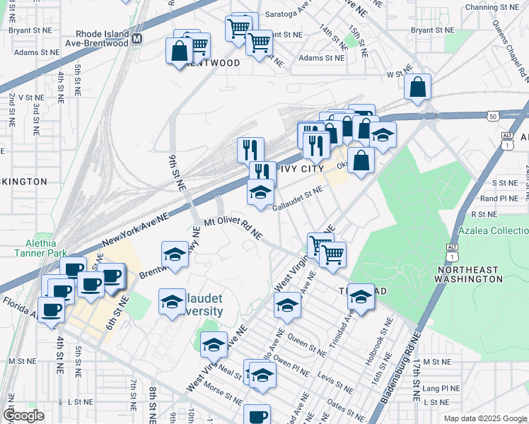 map of restaurants, bars, coffee shops, grocery stores, and more near 101 Independence Avenue Southeast in Washington