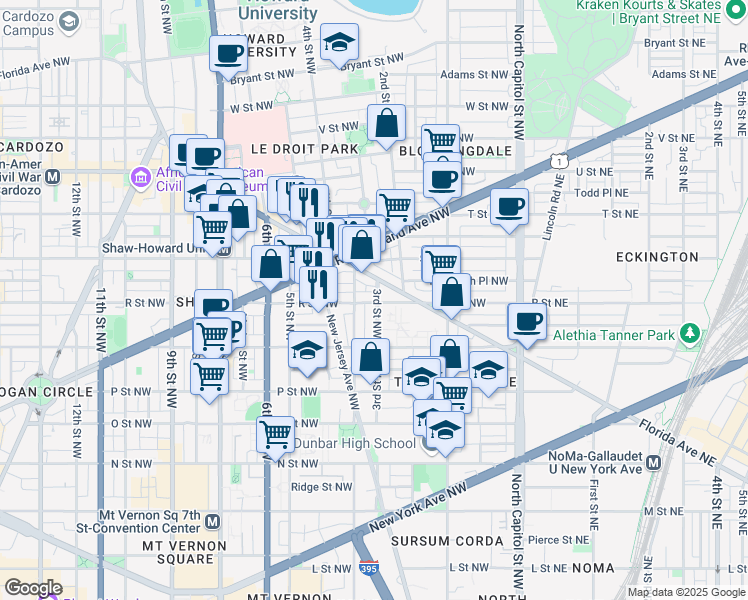 map of restaurants, bars, coffee shops, grocery stores, and more near 101 Independence Avenue Southeast in Washington