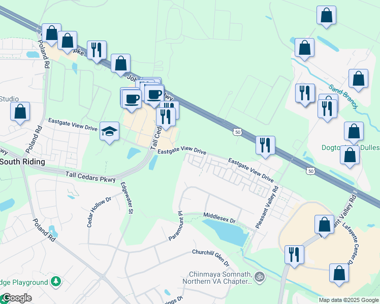 map of restaurants, bars, coffee shops, grocery stores, and more near 43893 Eastgate View Drive in Chantilly