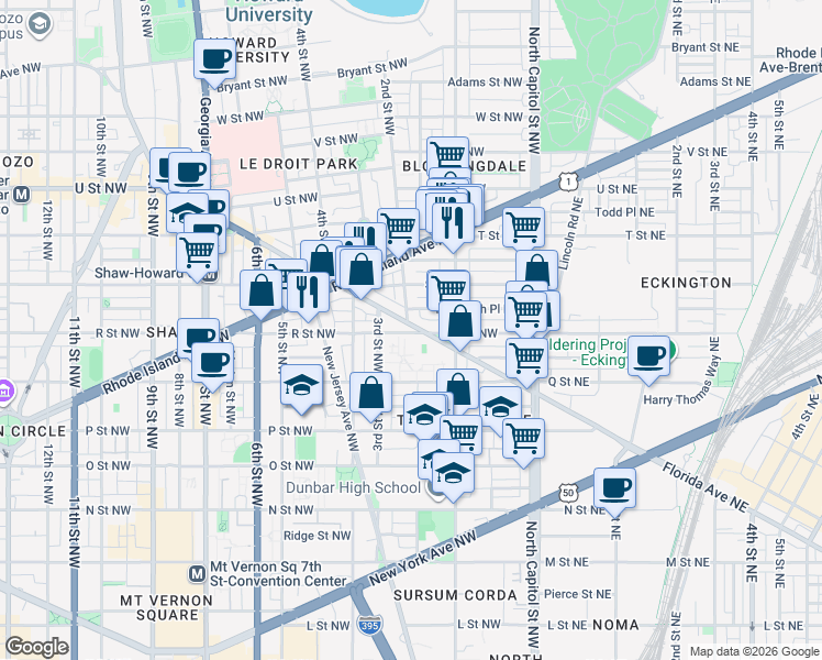 map of restaurants, bars, coffee shops, grocery stores, and more near 101 Independence Avenue Southeast in Washington