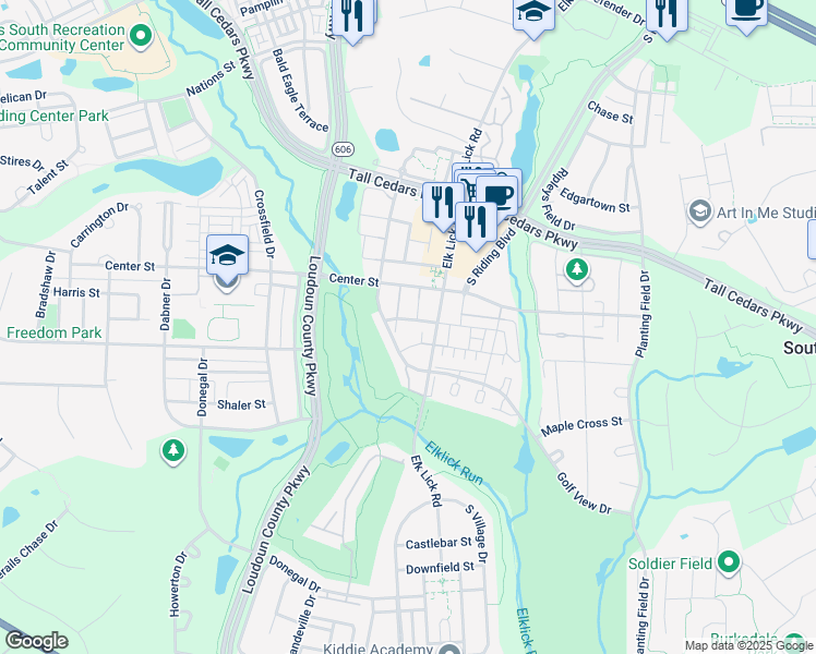 map of restaurants, bars, coffee shops, grocery stores, and more near 43019 Demerrit Street in Chantilly