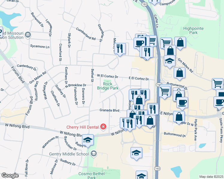 map of restaurants, bars, coffee shops, grocery stores, and more near 114 Miramar Lane in Columbia