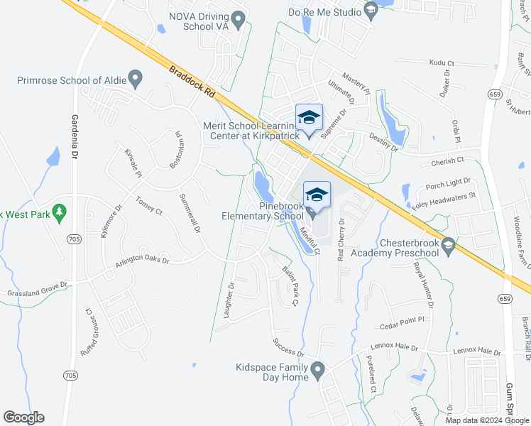 map of restaurants, bars, coffee shops, grocery stores, and more near 25470 Bright Court in Aldie