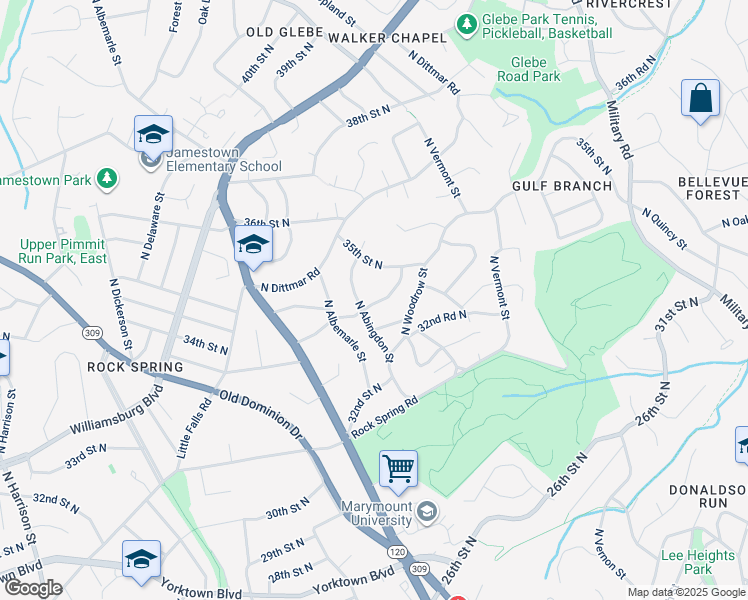 map of restaurants, bars, coffee shops, grocery stores, and more near 4669 34th Street North in Arlington