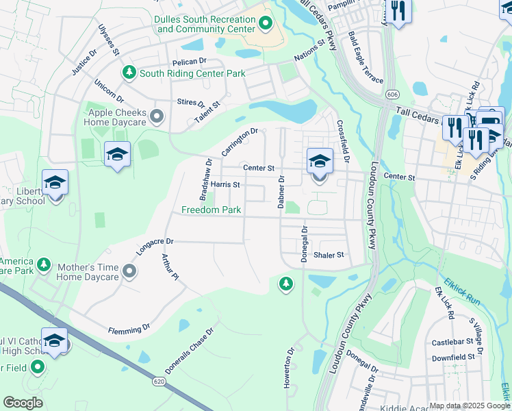 map of restaurants, bars, coffee shops, grocery stores, and more near 42693 Latrobe Street in Chantilly