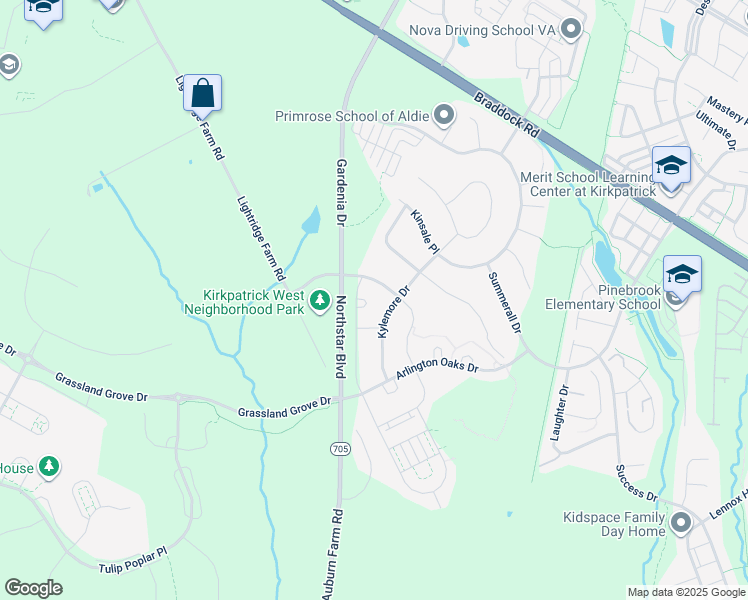 map of restaurants, bars, coffee shops, grocery stores, and more near 41470 Giddy Up Circle in Aldie