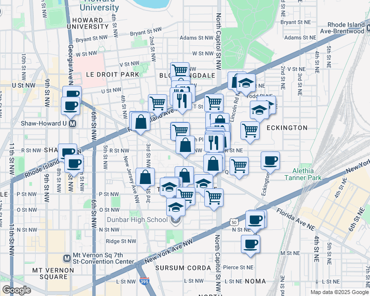 map of restaurants, bars, coffee shops, grocery stores, and more near 101 Independence Avenue Southeast in Washington