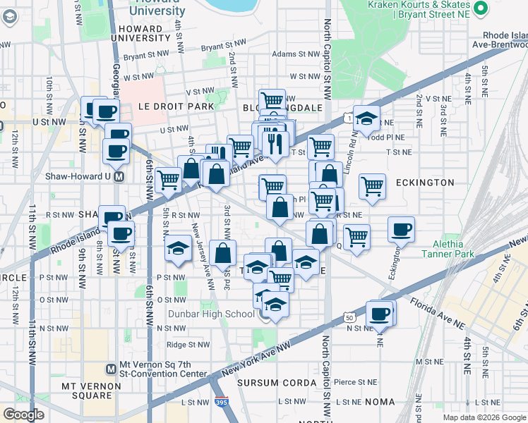 map of restaurants, bars, coffee shops, grocery stores, and more near 101 Independence Avenue Southeast in Washington