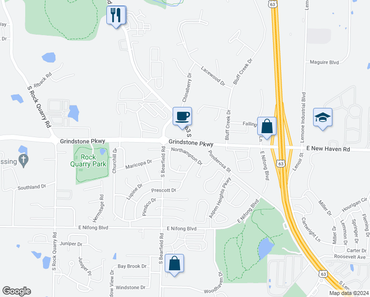 map of restaurants, bars, coffee shops, grocery stores, and more near 2505 Northampton Drive in Columbia