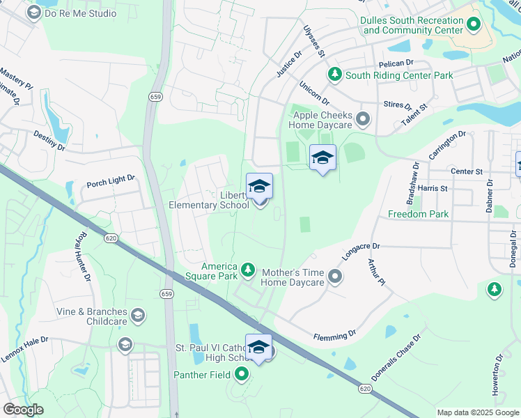 map of restaurants, bars, coffee shops, grocery stores, and more near 25491 Riding Center Drive in Chantilly