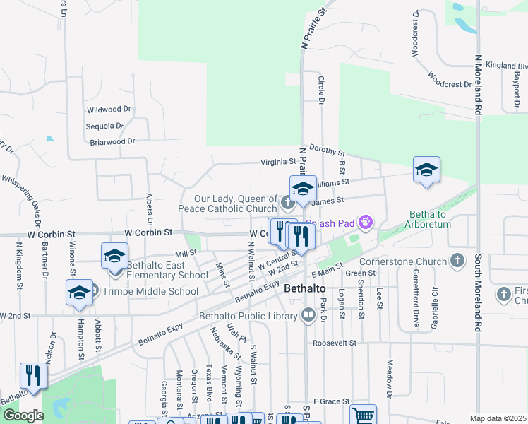 map of restaurants, bars, coffee shops, grocery stores, and more near 234 Saint Marys Place in Bethalto