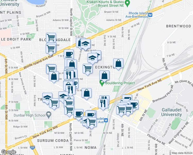 map of restaurants, bars, coffee shops, grocery stores, and more near 101 Independence Avenue Southeast in Washington