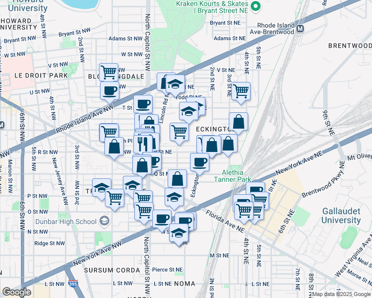 map of restaurants, bars, coffee shops, grocery stores, and more near 101 Independence Avenue Southeast in Washington