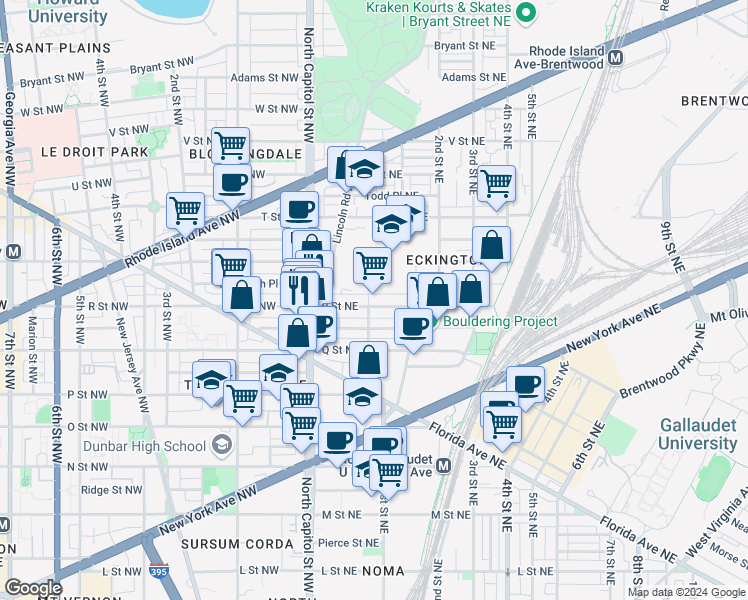 map of restaurants, bars, coffee shops, grocery stores, and more near 101 Independence Avenue Southeast in Washington