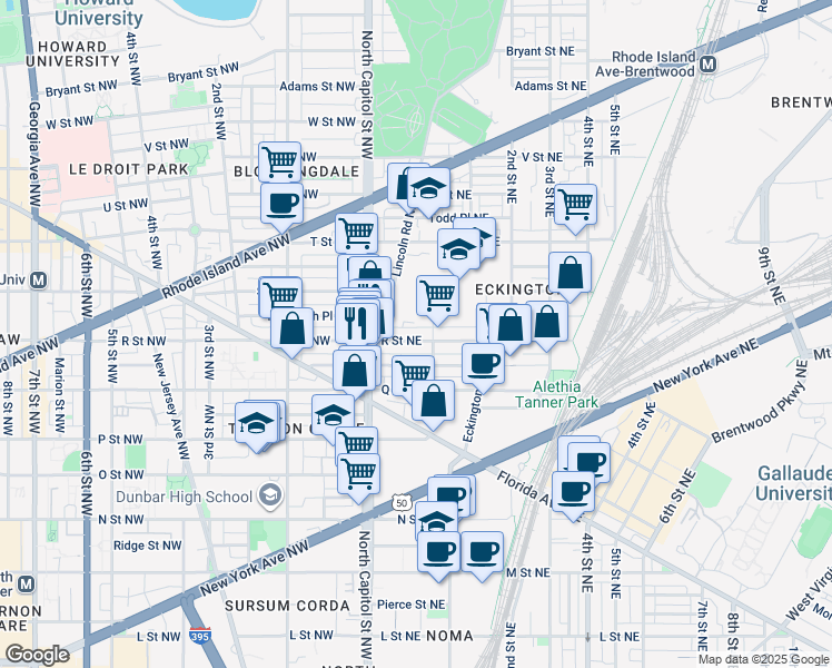 map of restaurants, bars, coffee shops, grocery stores, and more near 101 Independence Avenue Southeast in Washington