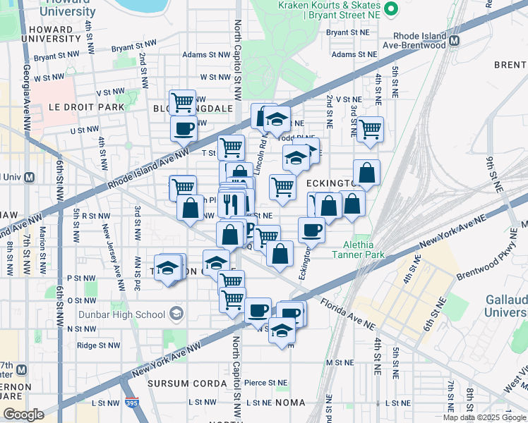 map of restaurants, bars, coffee shops, grocery stores, and more near 101 Independence Avenue Southeast in Washington