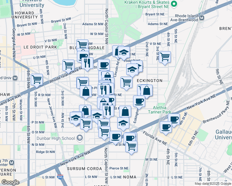map of restaurants, bars, coffee shops, grocery stores, and more near 101 Independence Avenue Southeast in Washington