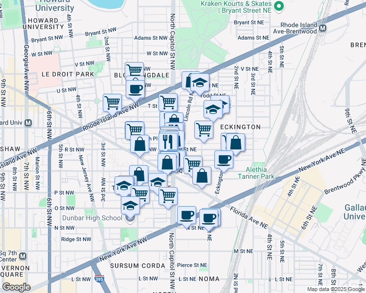 map of restaurants, bars, coffee shops, grocery stores, and more near 101 Independence Avenue Southeast in Washington