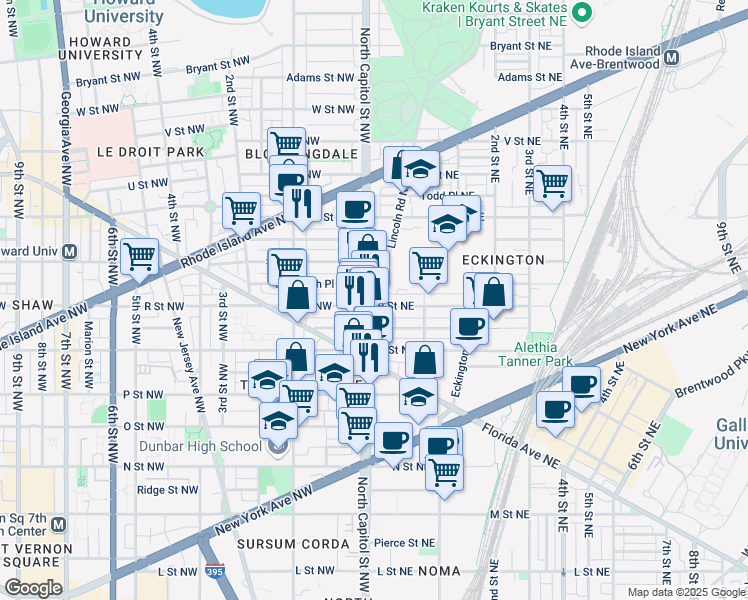 map of restaurants, bars, coffee shops, grocery stores, and more near 101 Independence Avenue Southeast in Washington