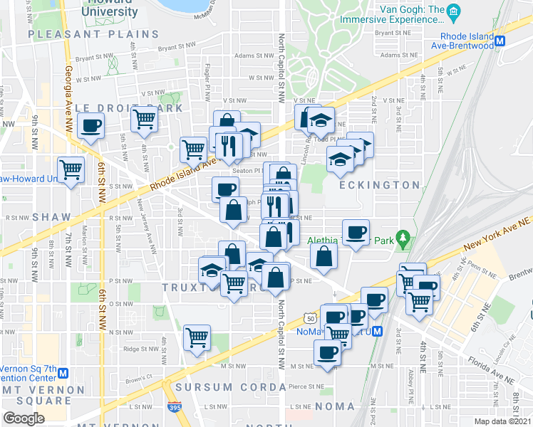 map of restaurants, bars, coffee shops, grocery stores, and more near 101 Independence Avenue Southeast in Washington