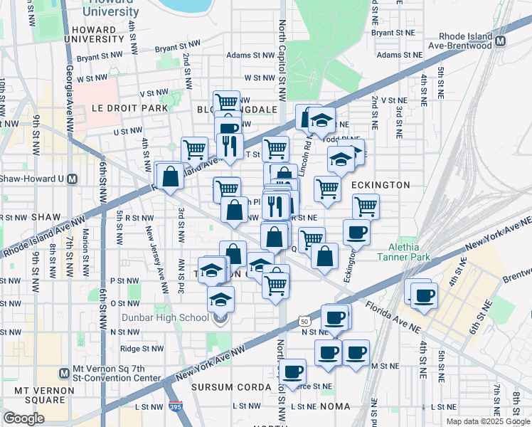 map of restaurants, bars, coffee shops, grocery stores, and more near 101 Independence Avenue Southeast in Washington
