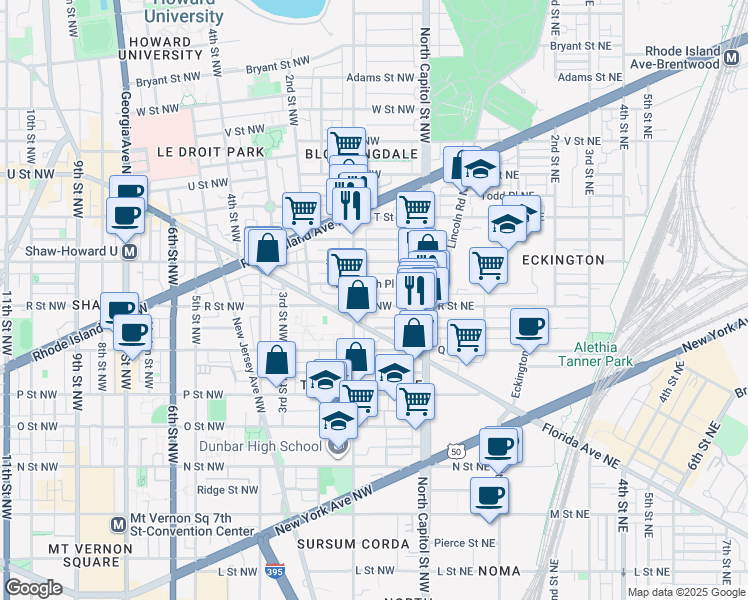 map of restaurants, bars, coffee shops, grocery stores, and more near 101 Independence Avenue Southeast in Washington
