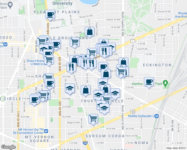 map of restaurants, bars, coffee shops, grocery stores, and more near 101 Independence Avenue Southeast in Washington